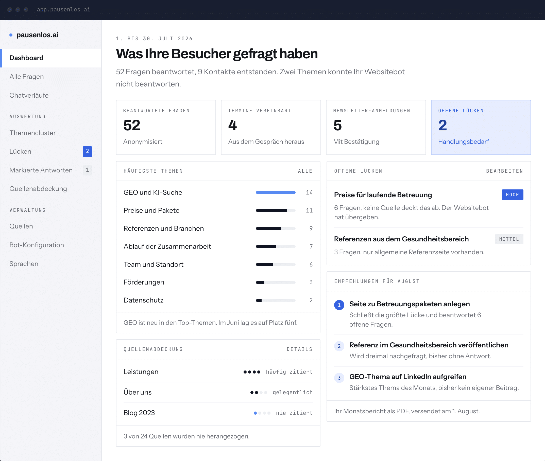 Pausenlos.ai Dashboard